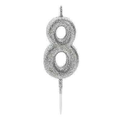 Vela de Aniversário Número 8 Glitter Prata Pequena - Silver
