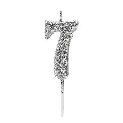 Vela de Aniversário Número 7 Glitter Prata Pequena - Silver
