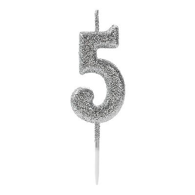 Vela de Aniversário Número 5 Glitter Prata Pequena - Silver