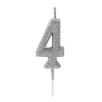 Vela de Aniversário Número 4 Glitter Prata Pequena - Silver