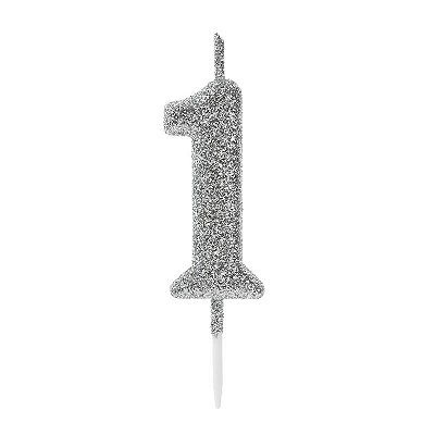 Vela de Aniversário Número 1 Glitter Prata Pequena - Silver