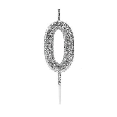 Vela de Aniversário Número 0 Glitter Prata Pequena - Silver