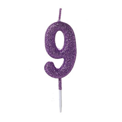 Vela de Aniversário Número 9 Glitter Roxo Pequena - Silver