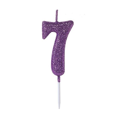 Vela de Aniversário Número 7 Glitter Roxo Pequena - Silver