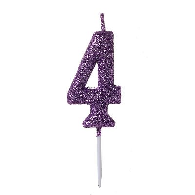 Vela de Aniversário Número 4 Glitter Roxo Pequena - Silver