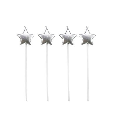 Velas de Aniversário Estrelas Pratas com 4 Unidades - Silver