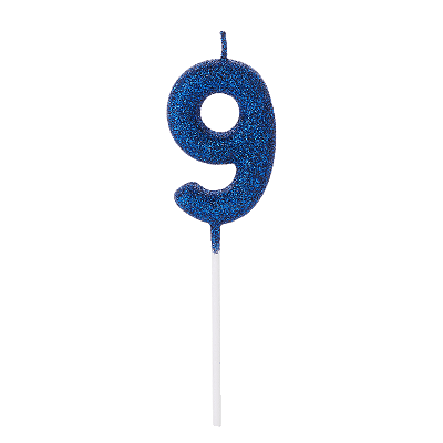 Vela de Aniversário Número 9 Glitter Azul Escuro no Palito - Silver