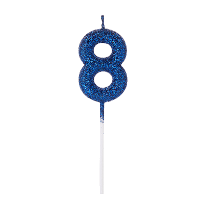 Vela de Aniversário Número 8 Glitter Azul Escuro no Palito - Silver