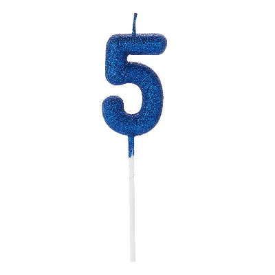 Vela de Aniversário Número 5 Glitter Azul Escuro no Palito - Silver