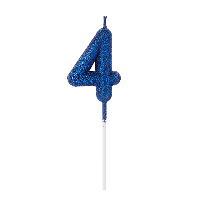 Vela de Aniversário Número 4 Glitter Azul Escuro no Palito - Silver
