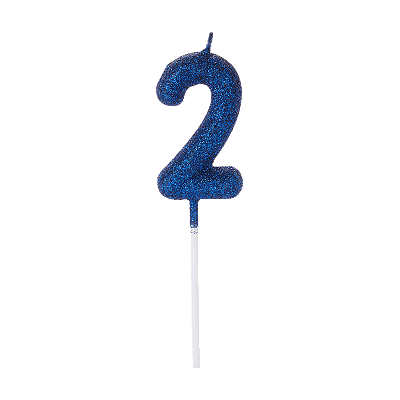 Vela de Aniversário Número 2 Glitter Azul Escuro no Palito - Silver