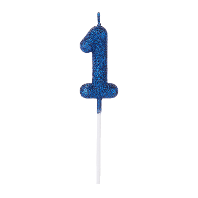 Vela de Aniversário Número 1 Glitter Azul Escuro no Palito - Silver