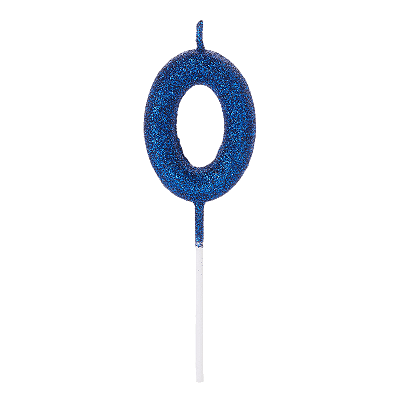 Vela de Aniversário Número 0 Glitter Azul Escuro no Palito - Silver