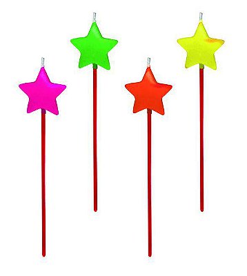 Vela de Aniversário Estrelas Coloridas no Palito com 4 Un - Silver