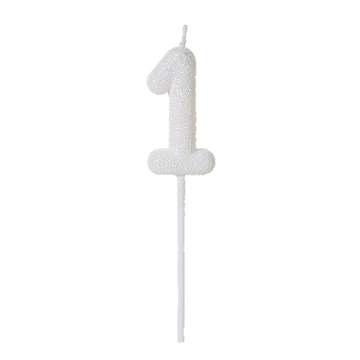 Vela de Aniversário Número 1 Glitter Branco no Palito - Silver