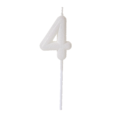 Vela de Aniversário Número 4 Glitter Branco no Palito - Silver