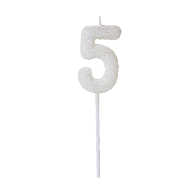 Vela de Aniversário Número 5 Glitter Branco no Palito - Silver
