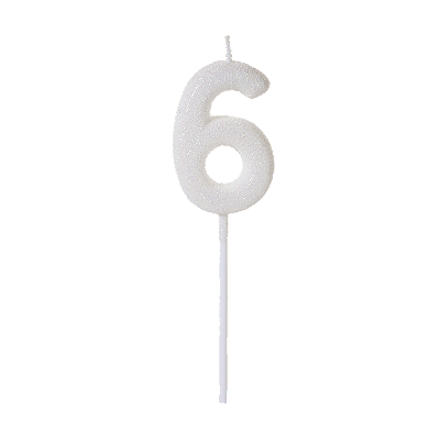 Vela de Aniversário Número 6 Glitter Branco no Palito - Silver