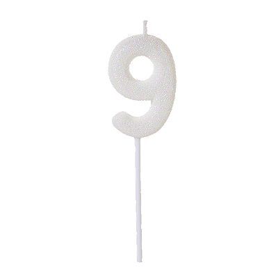 Vela de Aniversário Número 9 Glitter Branco no Palito - Silver