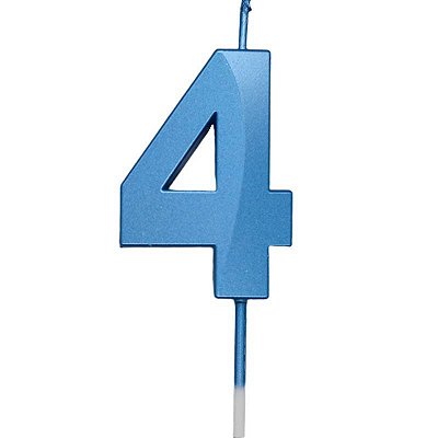 Vela de Aniversário Mini Design Número 4 Azul Metalizado - Silver