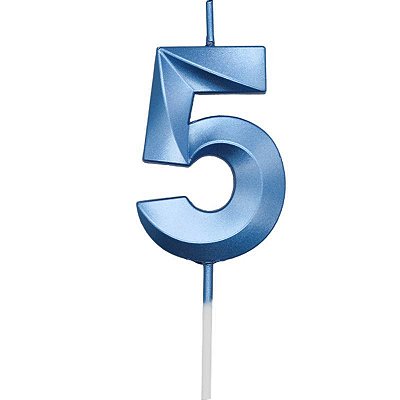 Vela de Aniversário Mini Design Número 5 Azul Metalizado - Silver