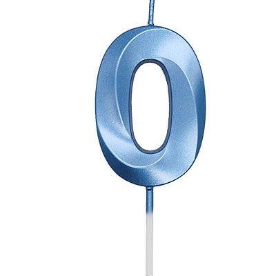 Vela de Aniversário Mini Design Número 0 Azul Metalizado - Silver