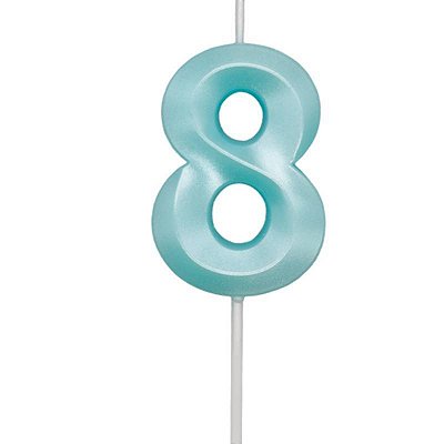 Vela de Aniversário Mini Design Número 8 Azul Tiffany Metalizado - Silver