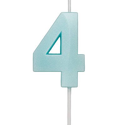 Vela de Aniversário Mini Design Número 4 Azul Tiffany Metalizado - Silver