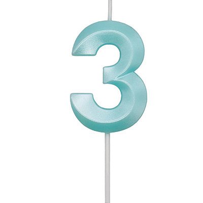 Vela de Aniversário Mini Design Número 3 Azul Tiffany Metalizado - Silver