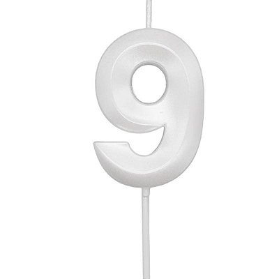 Vela de Aniversário Mini Design Número 9 Branco Perola Metalizado - Silver