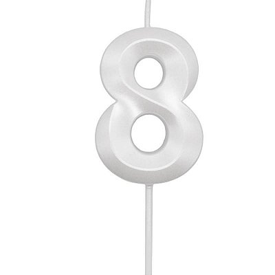 Vela de Aniversário Mini Design Número 8 Branco Perola Metalizado - Silver