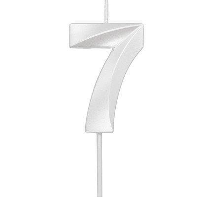 Vela de Aniversário Mini Design Número 7 Branco Perola Metalizado - Silver