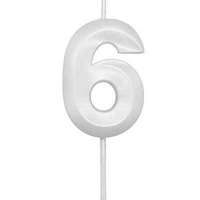 Vela de Aniversário Mini Design Número 6 Branco Perola Metalizado - Silver