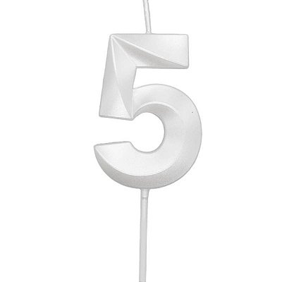 Vela de Aniversário Mini Design Número 5 Branco Perola Metalizado - Silver