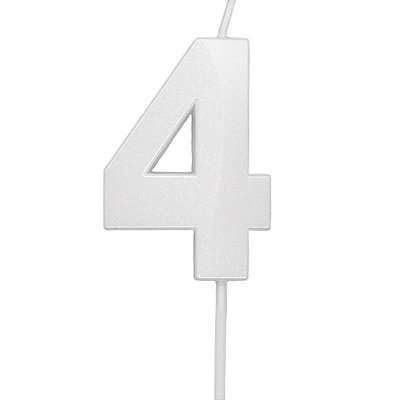 Vela de Aniversário Mini Design Número 4 Branco Perola Metalizado - Silver