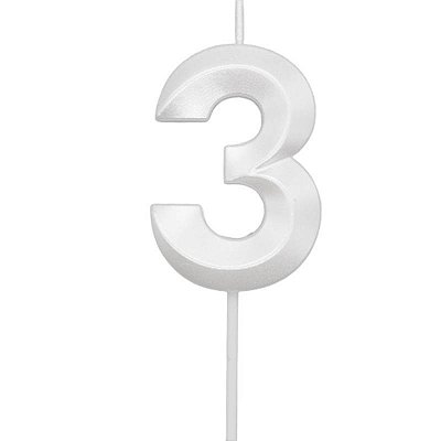 Vela de Aniversário Mini Design Número 3 Branco Perola Metalizado - Silver