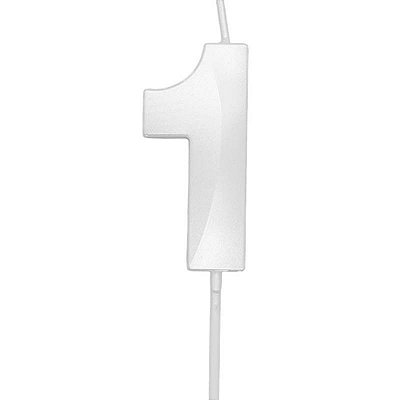 Vela de Aniversário Mini Design Número 1 Branco Perola Metalizado - Silver