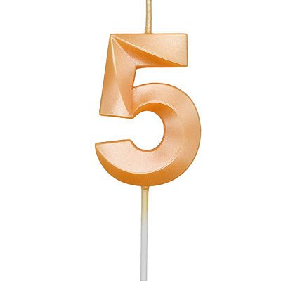 Vela de Aniversário Mini Design Número 5 Laranja Candy Metalizado - Silver