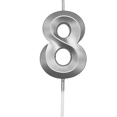 Vela de Aniversário Mini Design Número 8 Prata Metalizado - Silver