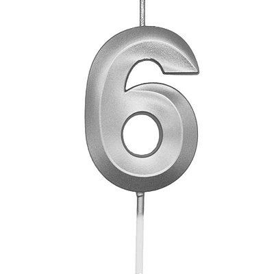 Vela de Aniversário Mini Design Número 6 Prata Metalizado - Silver
