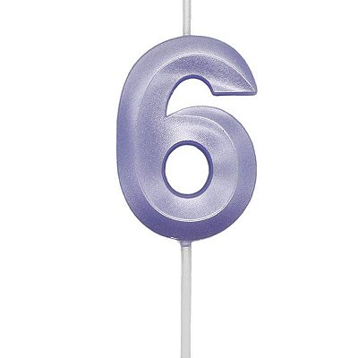 Vela de Aniversário Mini Design Número 6 Lilás Candy Metalizado - Silver