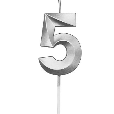 Vela de Aniversário Mini Design Número 5 Prata Metalizado - Silver