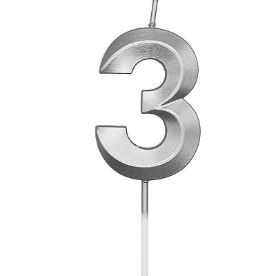 Vela de Aniversário Mini Design Número 3 Prata Metalizado - Silver
