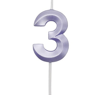 Vela de Aniversário Mini Design Número 3 Lilás Candy Metalizado - Silver