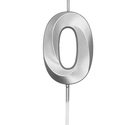 Vela de Aniversário Mini Design Número 0 Prata Metalizado - Silver