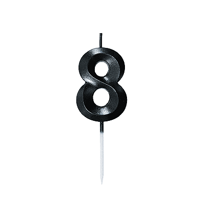 Vela de Aniversário Mini Design Número 8 Preta Metalizado - Silver