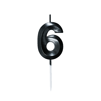 Vela de Aniversário Mini Design Número 6 Preta Metalizado - Silver