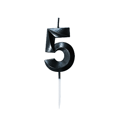 Vela de Aniversário Mini Design Número 5 Preta Metalizado - Silver