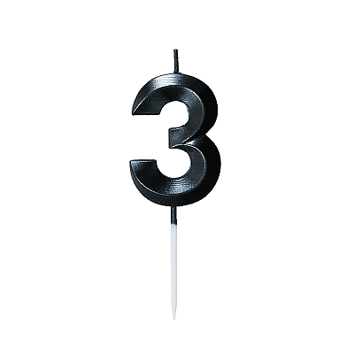 Vela de Aniversário Mini Design Número 3 Preta Metalizado - Silver