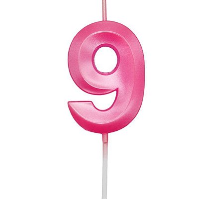 Vela de Aniversário Mini Design Número 9 Rosa Forte Metalizado - Silver